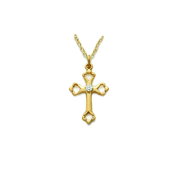 Gold Budded Cross with Crystal