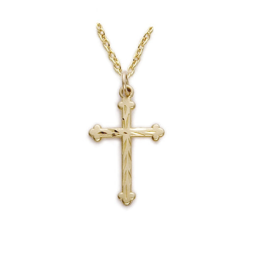 Gold Budded Engraved Cross