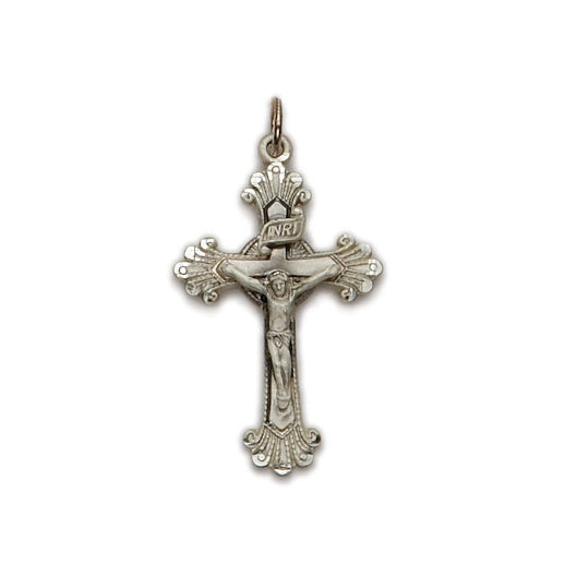 Sterling Silver Budded Engraved End Crucifix