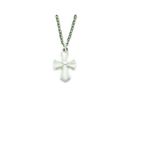 Sterling Silver Cross Necklace in a White Pearl Design