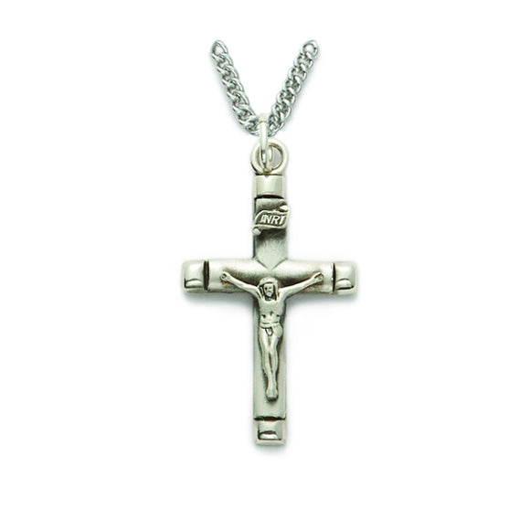 Banded Ends Satin Crucifix in Silver