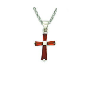 January Birthstone Sterling Silver Cross 16" Chain