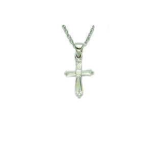 April Birthstone Sterling Silver Cross 16" Chain