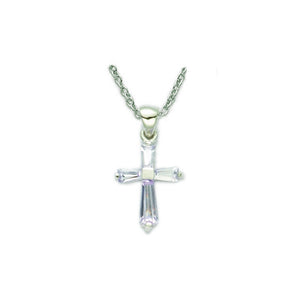 June Birthstone Sterling Silver Cross 16" Chain