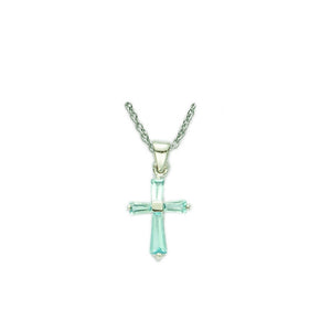 December Birthstone Sterling Silver Cross 16" Chain