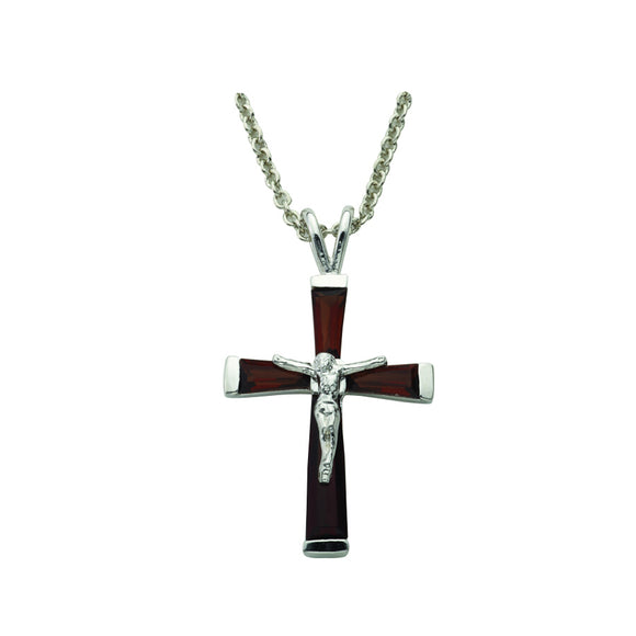 January Birthstone Crucifix Necklace