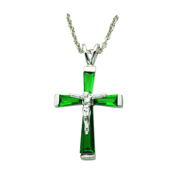 May Birthstone Crucifix Necklace
