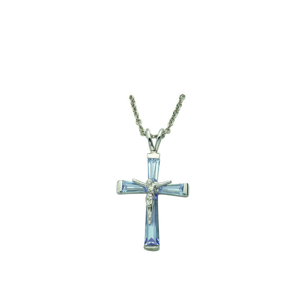 March Birthstone Crucifix Necklace