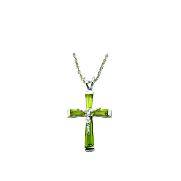 August Birthstone Crucifix Necklace