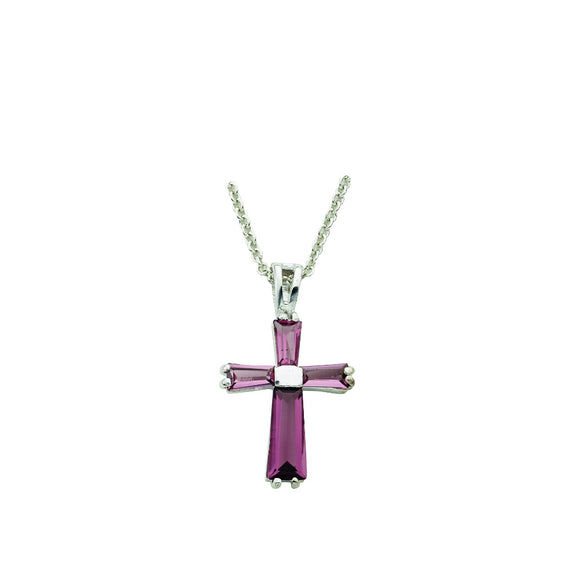 Lady's February Birthstone Cross Necklace