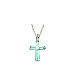 Lady's March Birthstone Cross Necklace