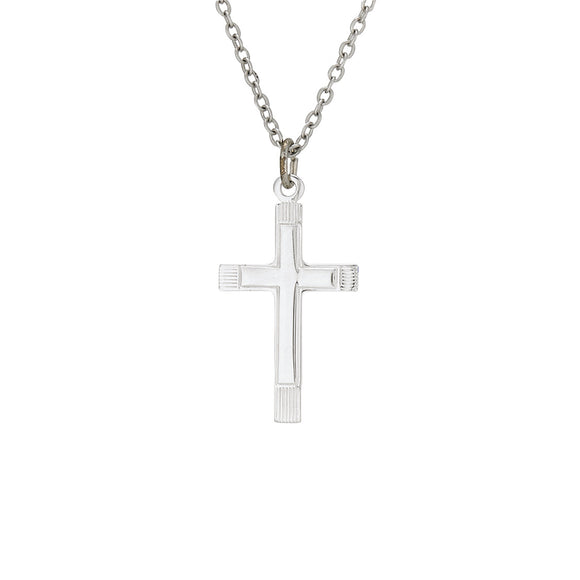 Small Silver Polished Line Cross
