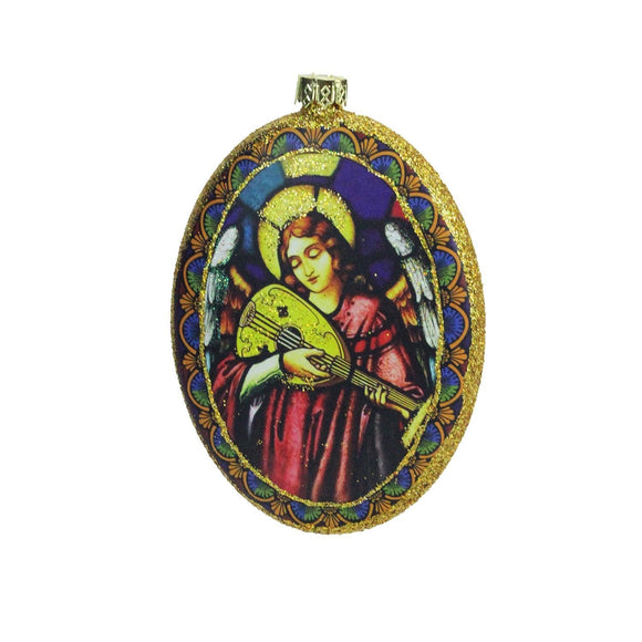 Oval Stained Glass Angel Ornament