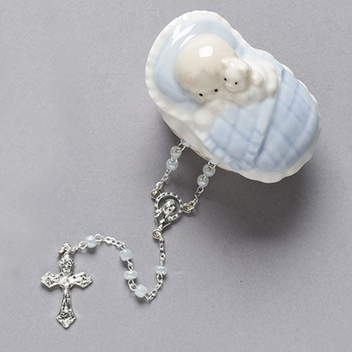 Baby Boy Baptism Rosary with Porcelain Box