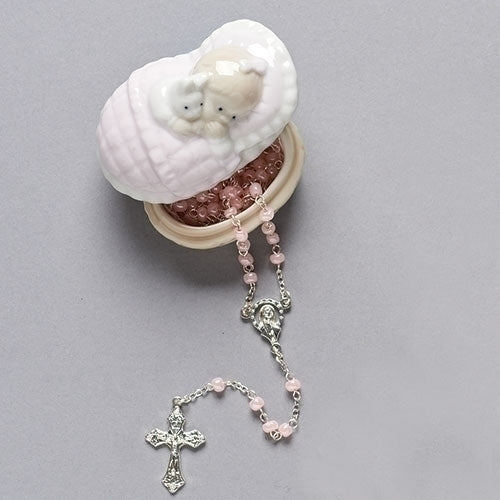 Baby Girl Baptism Rosary with Porcelain Box