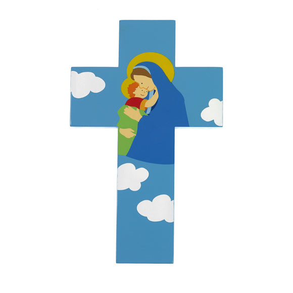 Blue Mary and Jesus Wall Cross