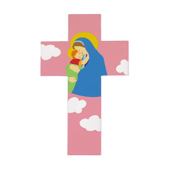 Pink Mary and Jesus Wall Cross