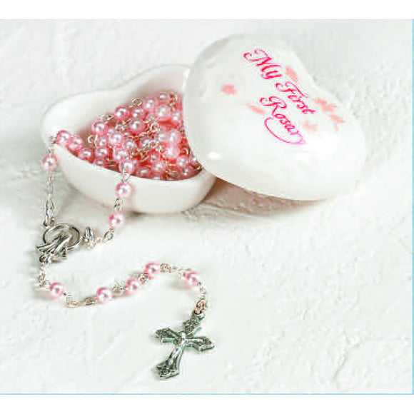 Pink Porcelain Heart My First Rosary