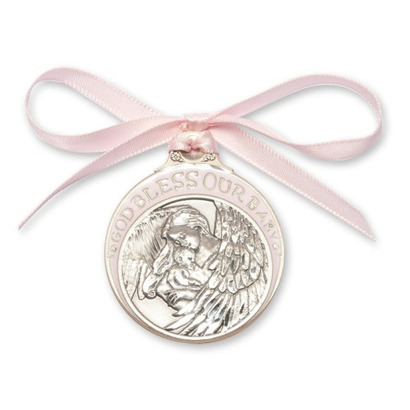 Pink Pewter Guardian Angel Crib Medal