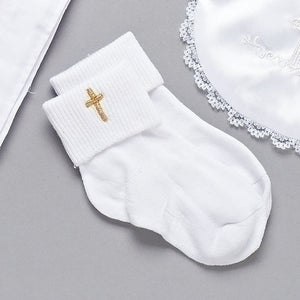 Baptism Socks with a Gold Cross