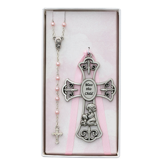 Bless the Child Pink Rosary and Cross Set