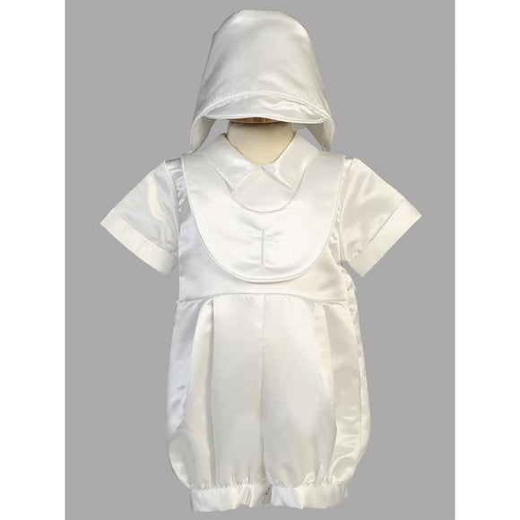 Boy's Baptism Satin Romper with Embroidered Cross
