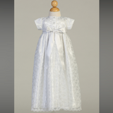 Lace Baptism Gown with Silver Embroidered Trim