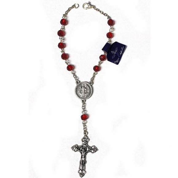 Red Crystal St. Benedict Auto Rosary