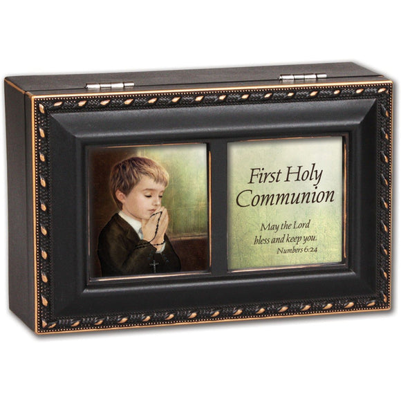 Distressed Black First Communion Music Box