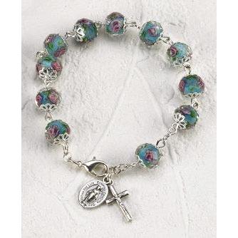Blue Rose Crystal Rosary Bracelet