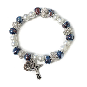 Blue & Pearl Bead Stretch Bracelet