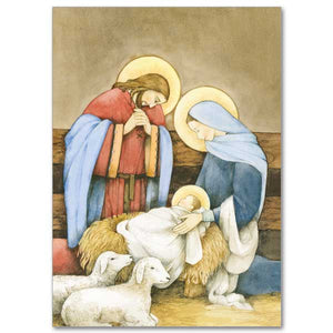 Holy Family in Stable with Lambs Christmas Cards