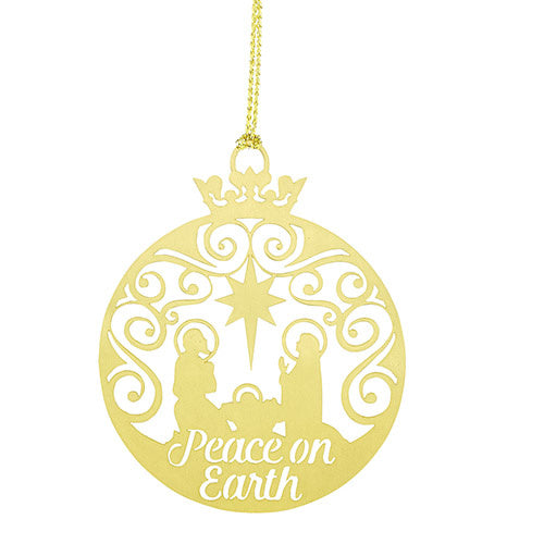 Peace on Earth Brass Nativity Ornament