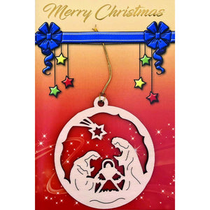 Merry Christmas Card with Wooden Ornament