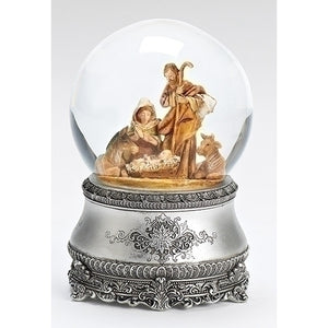 Nativity Musical Glitterdome with Silver Base