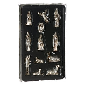 12 Piece Mini Silver Nativity Set