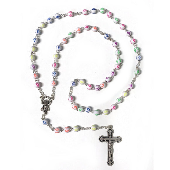 Colored Crosses Plastic Bead Rosary