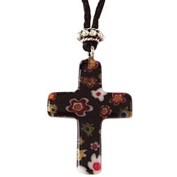 Black Murano Cross Glass Pendant