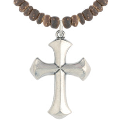 Brown Wood Bead Cross Necklace