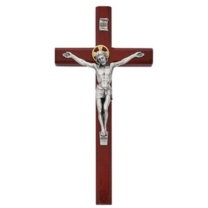 10" Cherry Wood Crucifix with Halo