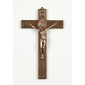 10" Nut Wood Crucifix with Rose-Gold Corpus
