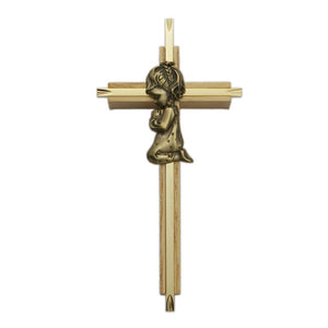7" Brass and Oak Praying Girl Cross