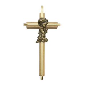 7" Brass and Oak Praying Boy Cross