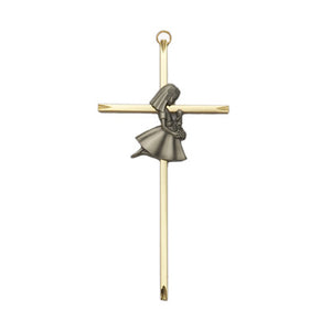 First Communion Praying Girl Cross