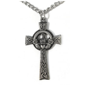 Large Pewter Claddagh Cross Necklace