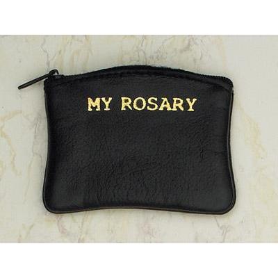 Black Leather Zippered Rosary Pouch