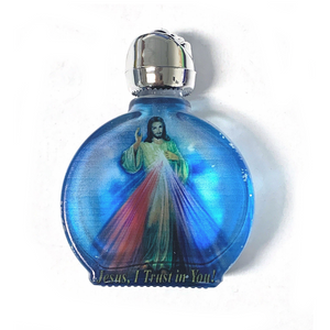 Blue Stained Glass Divine Mercy Holy Water Bottle
