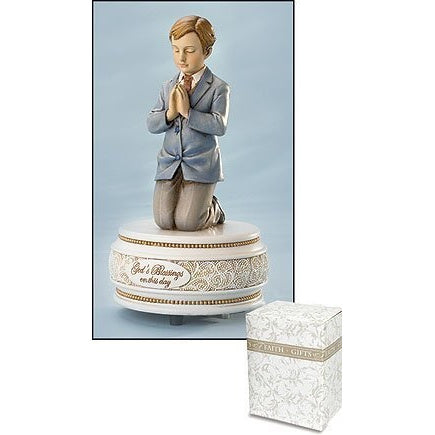 First Communion Kneeling Boy Figurine Prayer Box