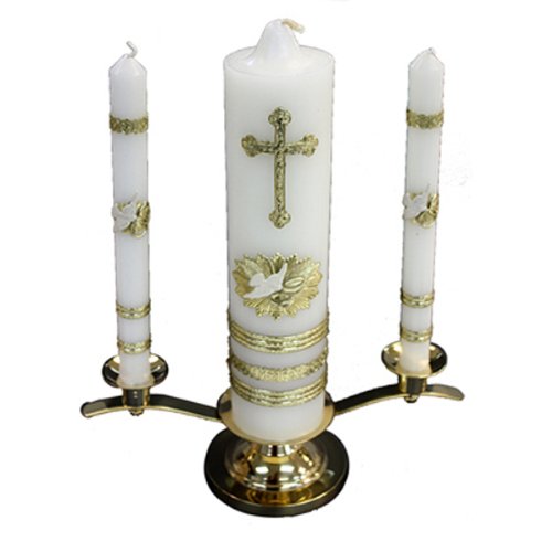 3 Piece Brass Wedding Candle Set with Gold Accents