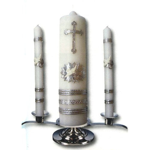 3 Piece Brass Wedding Candle Set with Silver Accents